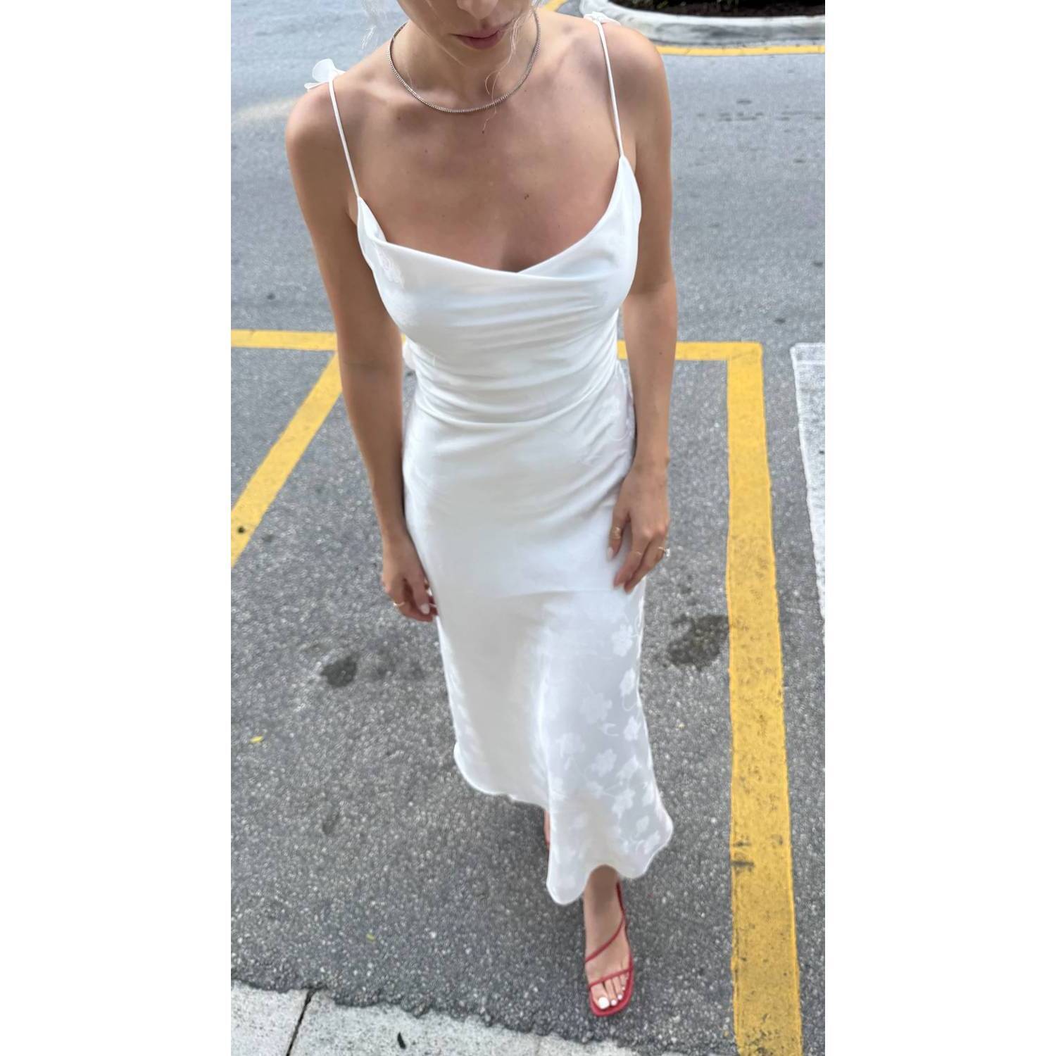 New Rotate Satin Midi Slip Dress In Egret